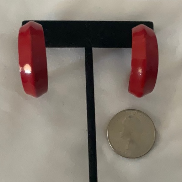 Red Enamel Hoop Earrings - Picture 3 of 3